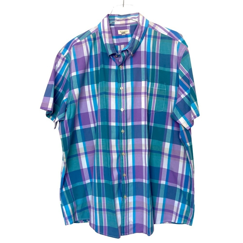 Sonoma Life + Style Blue/Lavender, Short Sleeve Button Down Shirt Size XXL